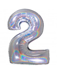 Balão Número 2 Prateado Holográfico